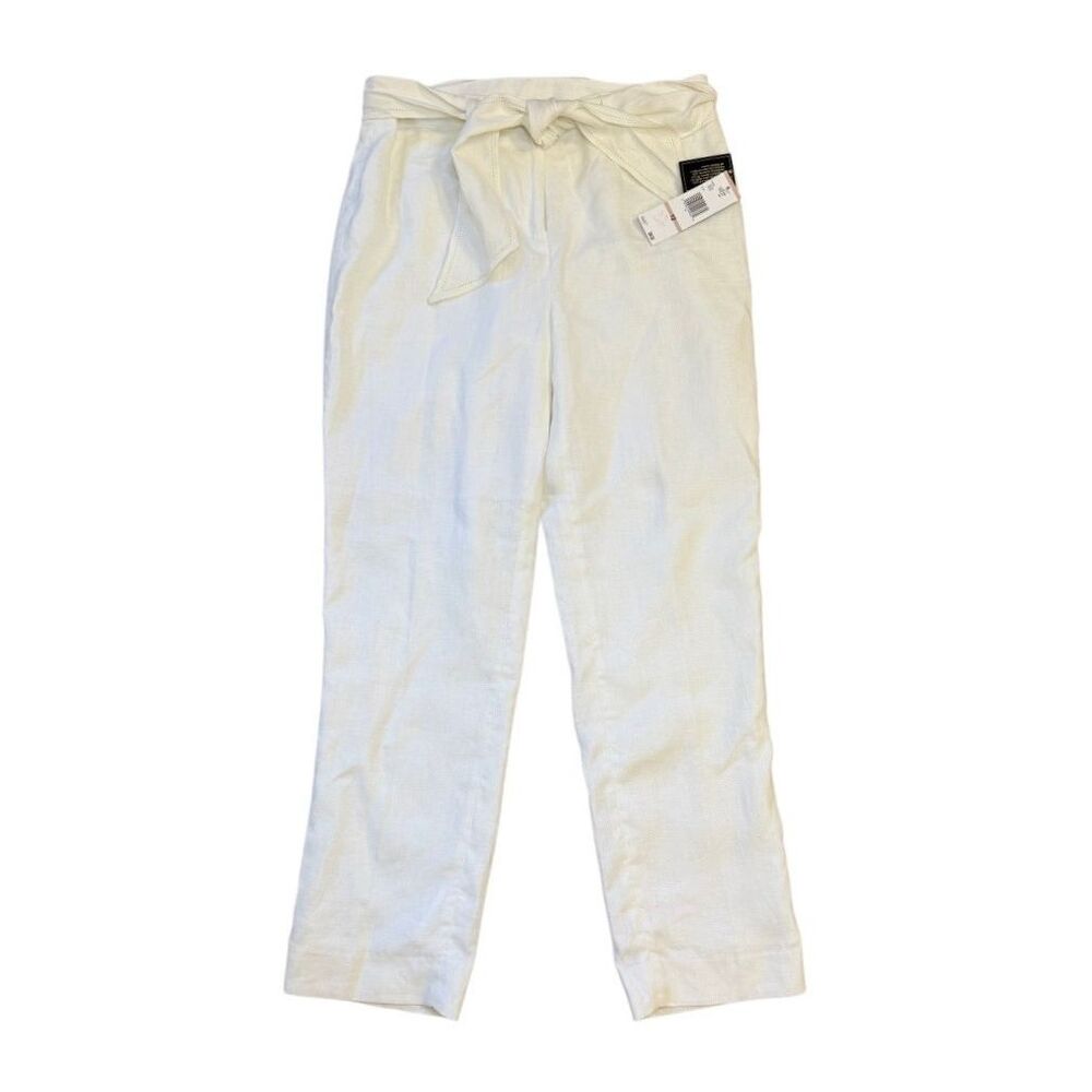 NWT Jones New York 100% Linen Pants White Tie Belt Sz. 12 Crisp Lightweight